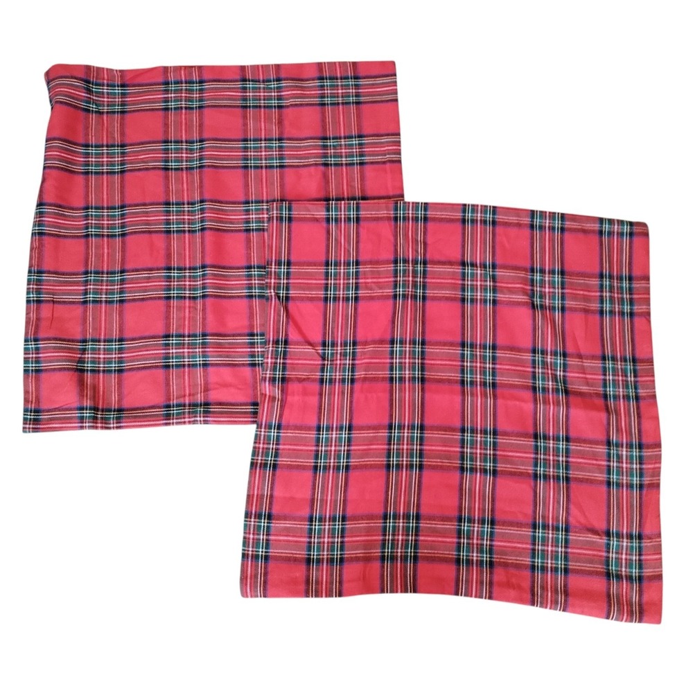 Set of 2 Red‎ Royal Stewart Tartan Plaid Pillowcases Standard Queen Christmas